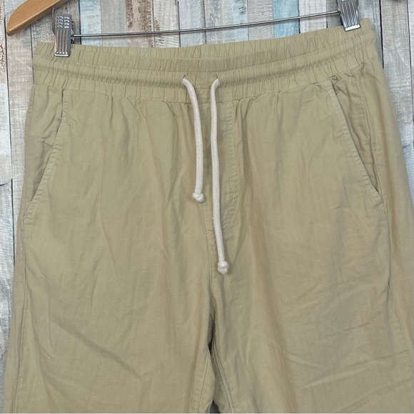 Adam Mar S Tan Cotton Linen Twill Trouser Pants Drawstring Minimalist Casual - Picture 3 of 8